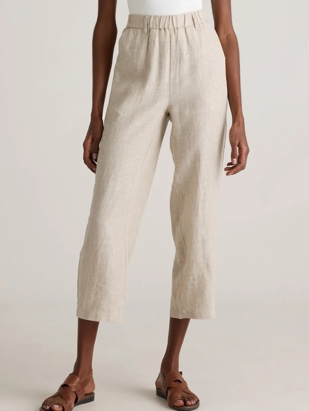 Quince Natural Linen Crop Wide-Leg Pants